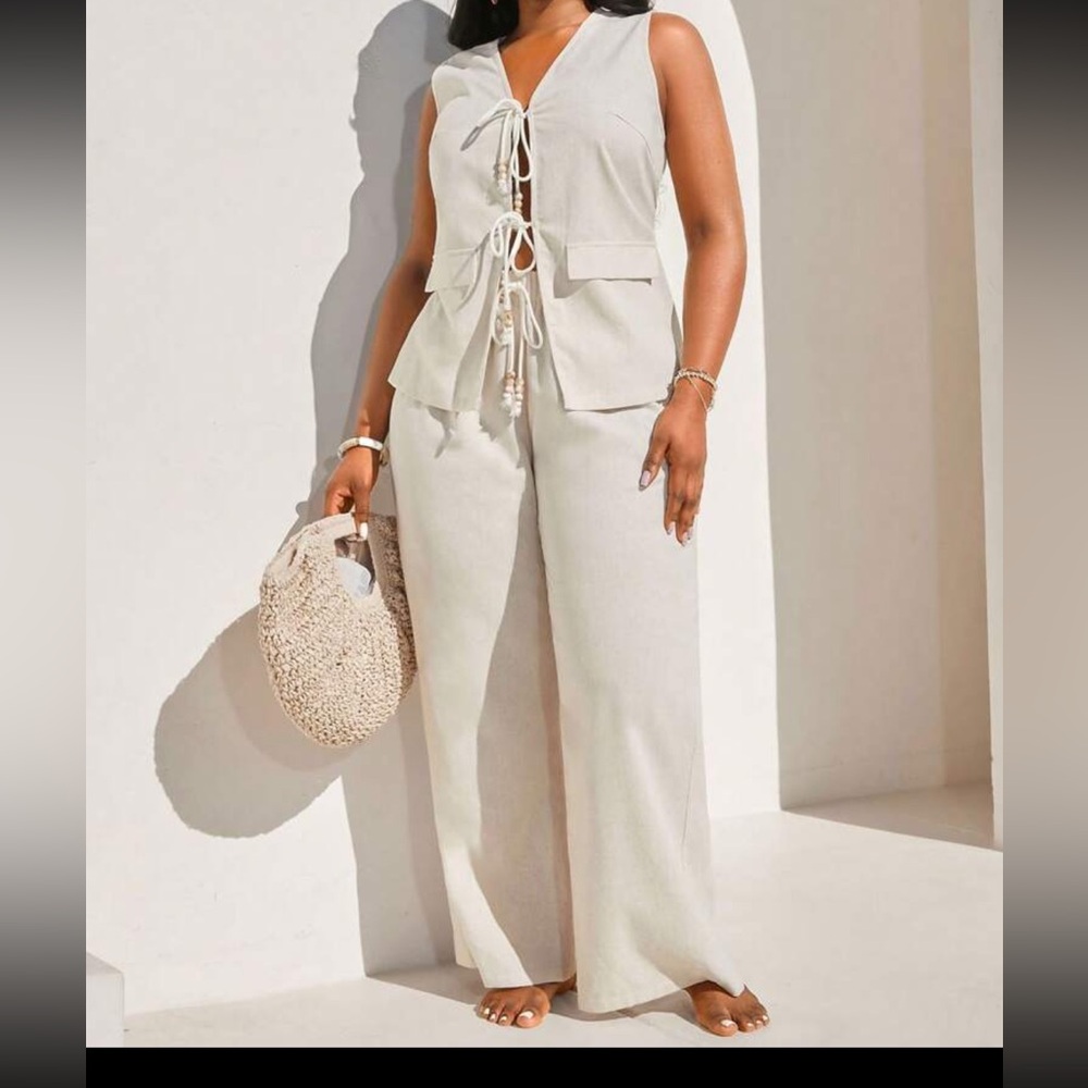 SHEIN Cream Wide Leg Jumpsuit for Casual Chic